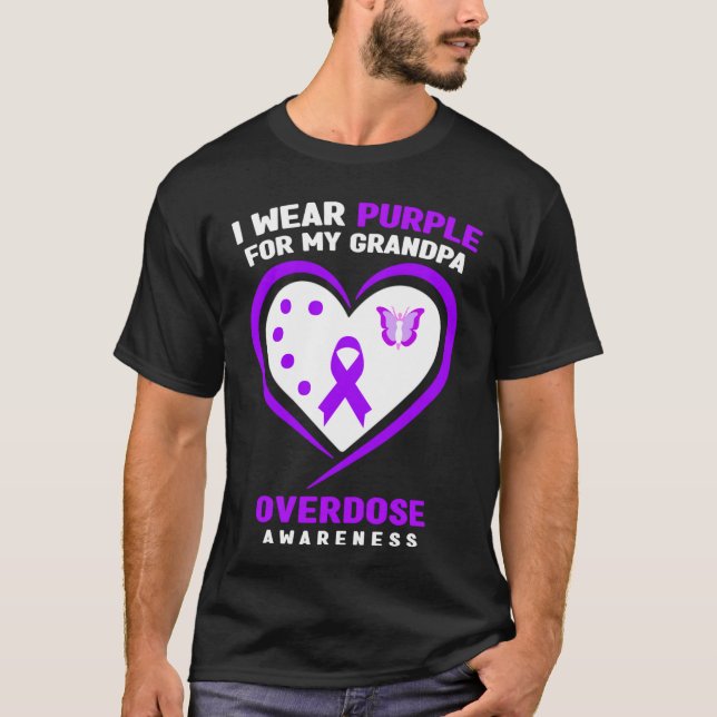 I Wear Purple For My Grandpa Overdose Awareness Lo T-Shirt (Front)