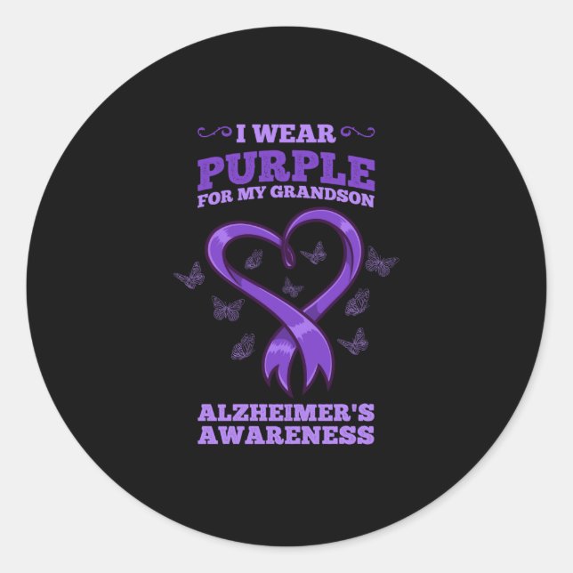 I Wear Purple For My Grandson Alzheimers Awareness Classic Round Sticker (Front)