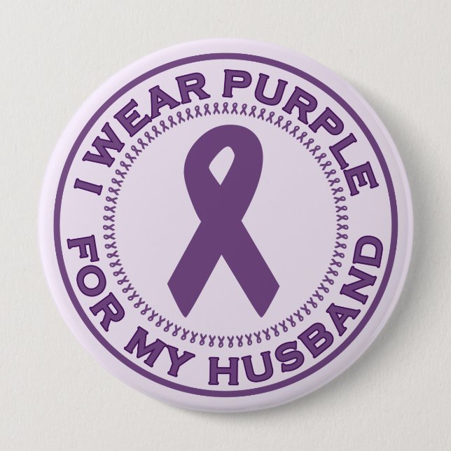 I Wear Purple For My Husband 10 Cm Round Badge (Front)