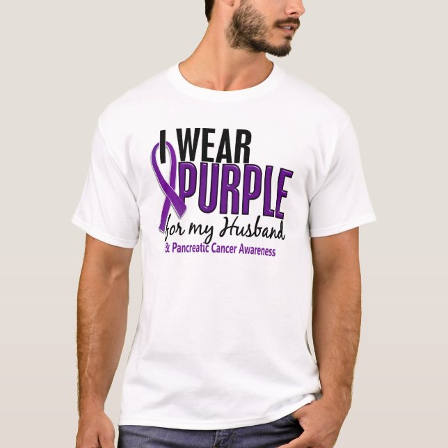 I Wear Purple For My Husband 10 Pancreatic Cancer T-Shirt (Front)