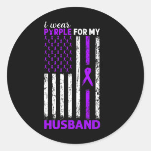 I Wear Purple For My Husband Pancreatic Cancer Usa Classic Round Sticker