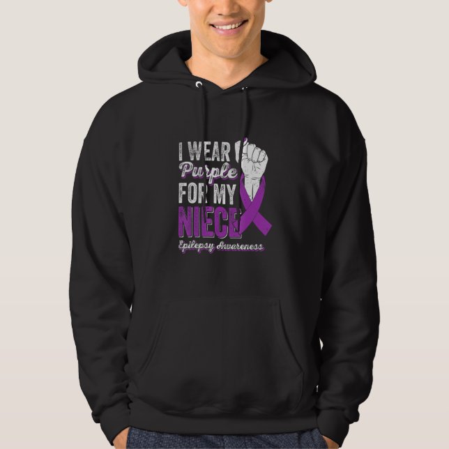 I Wear Purple For My Niece Ribbon Epilepsy Awarene Hoodie (Front)