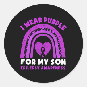 I Wear Purple For My Son Epilepsy Awareness Rainbo Classic Round Sticker