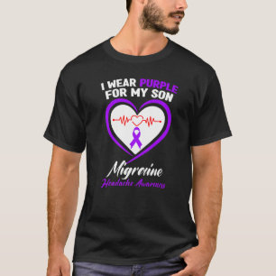 I Wear Purple For My Son Migraine Headache Awarene T-Shirt