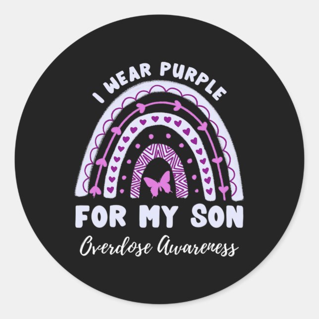 I Wear Purple For My Son Overdose Awareness Rainbo Classic Round Sticker (Front)