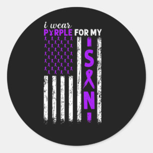 I Wear Purple For My Son Pancreatic Cancer Usa Fla Classic Round Sticker