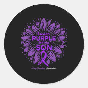 I Wear Purple For My Son Sunflower Drug Overdose A Classic Round Sticker