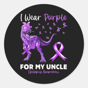 I Wear Purple For My Uncle Epilepsy Awareness Dino Classic Round Sticker