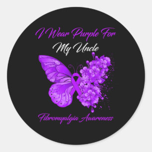 I Wear Purple For My Uncle Fibromyalgia Warrior Classic Round Sticker