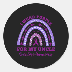 I Wear Purple For My Uncle Overdose Awareness Rain Classic Round Sticker