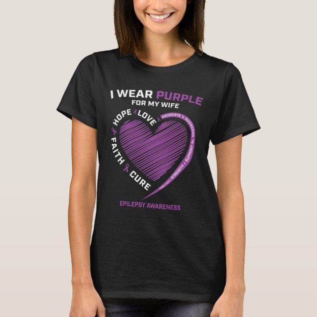 I Wear Purple For My Wife Epilepsy Awareness Husba T-Shirt (Front)
