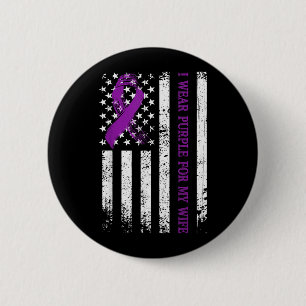 I Wear Purple For My Wife Lupus Awareness Us Flag 6 Cm Round Badge