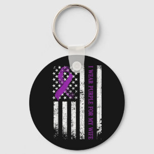 I Wear Purple For My Wife Lupus Awareness Us Flag Key Ring