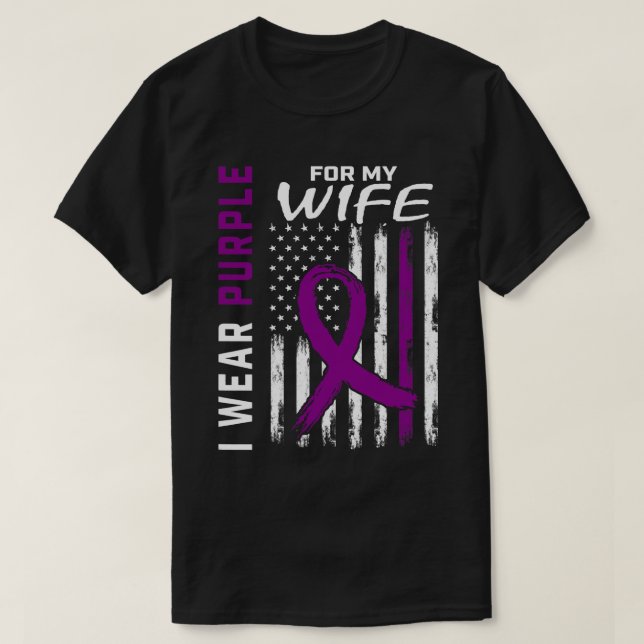 I Wear Purple For My Wife Pancreatic Cancer Awaren T-Shirt (Design Front)