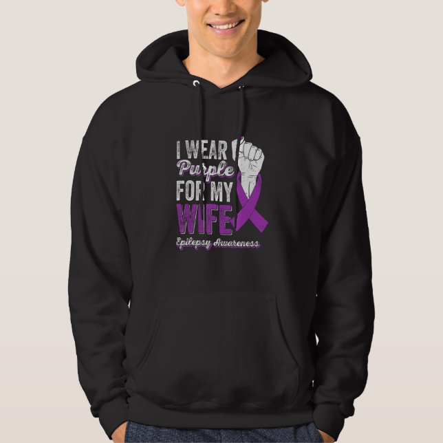 I Wear Purple For My Wife Ribbon Epilepsy Awarenes Hoodie (Front)