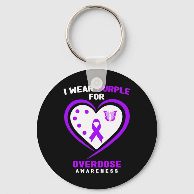 I Wear Purple For Overdose Awareness 4  Key Ring (Front)