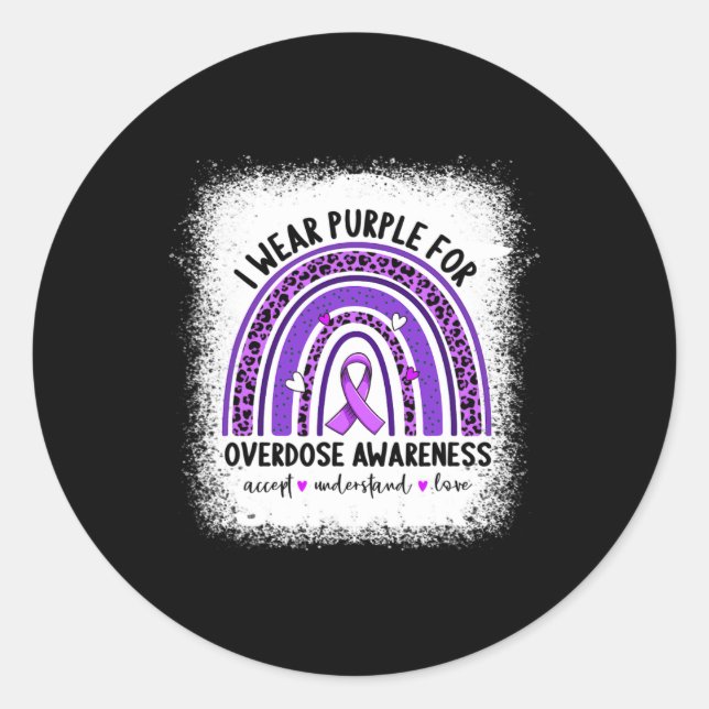 I Wear Purple For Overdose Awareness Boho Rainbow  Classic Round Sticker (Front)
