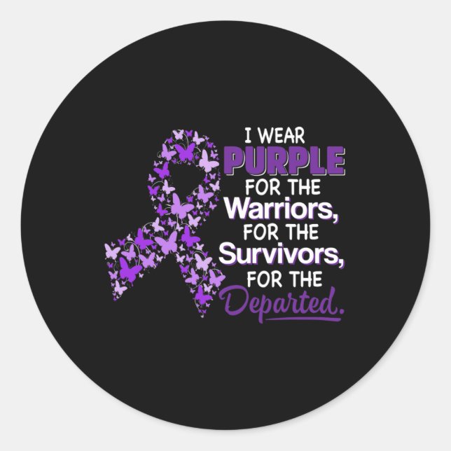 I Wear Purple For The Warriors Butterfly Overdose  Classic Round Sticker (Front)