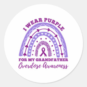 I Wear Purple Grandfather Overdose Awareness Classic Round Sticker