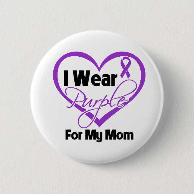 I Wear Purple Heart Ribbon - Mum 6 Cm Round Badge (Front)