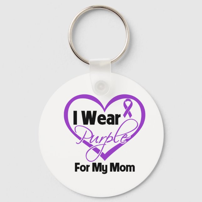 I Wear Purple Heart Ribbon - Mum Key Ring (Front)