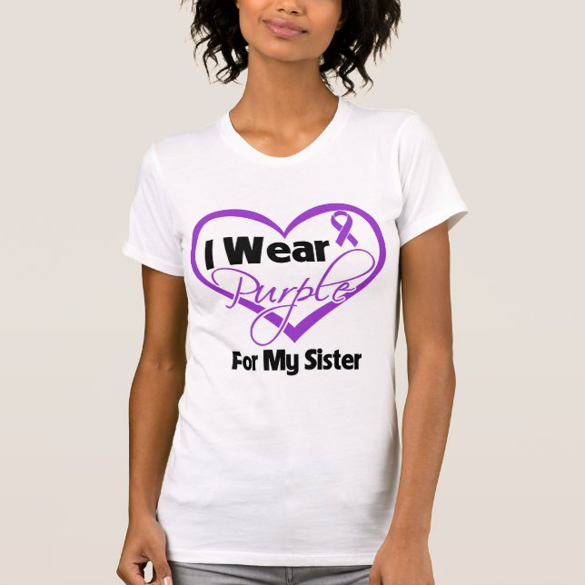 I Wear Purple Heart Ribbon - Sister T-Shirt (Front)