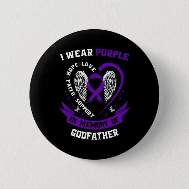 I Wear Purple In Memory Of Godfather Pancreatic Ca 6 Cm Round Badge (Front)