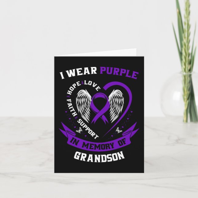 I Wear Purple In Memory of Grandson Epilepsy Aware Card (Front)