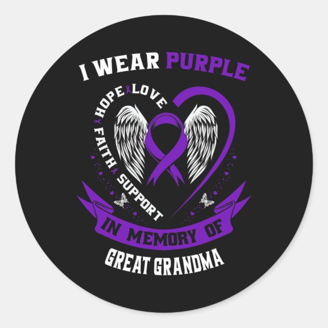 I Wear Purple In Memory of Great Grandma Epilepsy  Classic Round Sticker (Front)