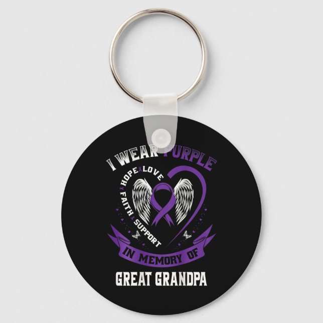 I Wear Purple In Memory Of Great Grandpa Pancreati Key Ring (Front)