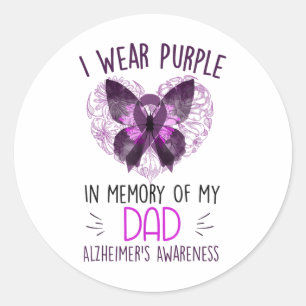 I Wear Purple In Memory Of My Dad Heimers Awarenes Classic Round Sticker