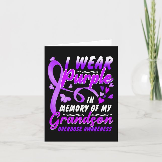 I Wear Purple In Memory Of My Grandson Overdose Aw Card (Front)