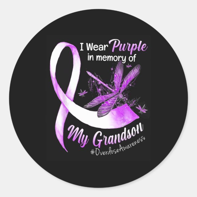I Wear Purple In Memory Of My Grandson Overdose Aw Classic Round Sticker (Front)