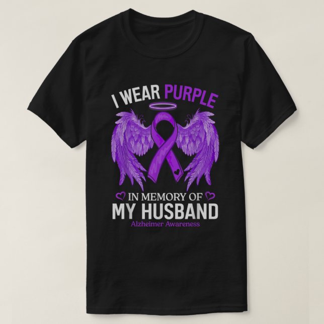 I Wear Purple In Memory Of My Husband Alzheimer Aw T-Shirt (Design Front)