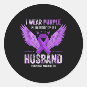 I Wear Purple In Memory Of My Husband Overdose Awa Classic Round Sticker