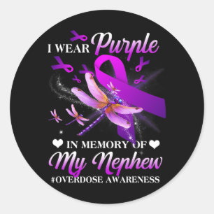 I Wear Purple In Memory Of My Nephew Overdose Awar Classic Round Sticker