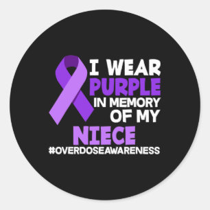 I Wear Purple In Memory Of My Niece Overdose Aware Classic Round Sticker