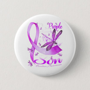 I Wear Purple In Memory Of My Son Dragonfly 6 Cm Round Badge