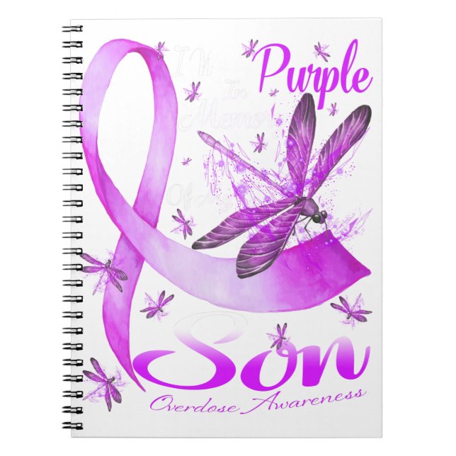 I Wear Purple In Memory Of My Son Dragonfly Notebook (Front)