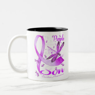 I Wear Purple In Memory Of My Son Dragonfly Two-Tone Coffee Mug