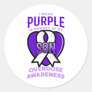 I Wear Purple In Memory Of My Son - Overdose Aware Classic Round Sticker
