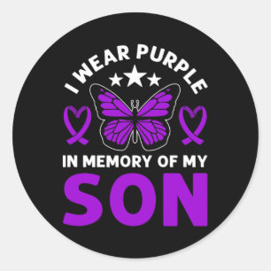 I Wear Purple In Memory Of My Son. Overdose Awaren Classic Round Sticker