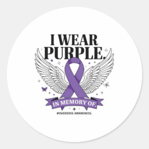 I Wear Purple In Memory Of My Son Overdose Awarene Classic Round Sticker
