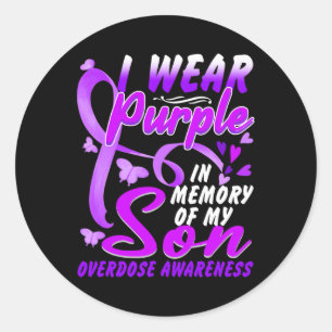I Wear Purple In Memory Of My Son Overdose Awarene Classic Round Sticker