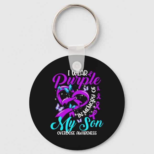 I Wear Purple In Memory Of My Son Overdose Awarene Key Ring (Front)