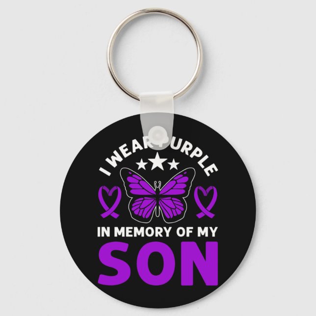 I Wear Purple In Memory Of My Uncle Overdose Aware Key Ring (Front)