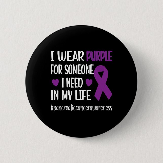 I Wear Purple Ribbon Pancreatic Cancer Warrior Fig 6 Cm Round Badge (Front)