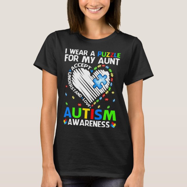 I Wear Puzzle For My Aunt Autism Awareness T-Shirt (Front)