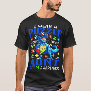 I Wear Puzzle Love My Aunt Autism Awareness Dinosa T-Shirt