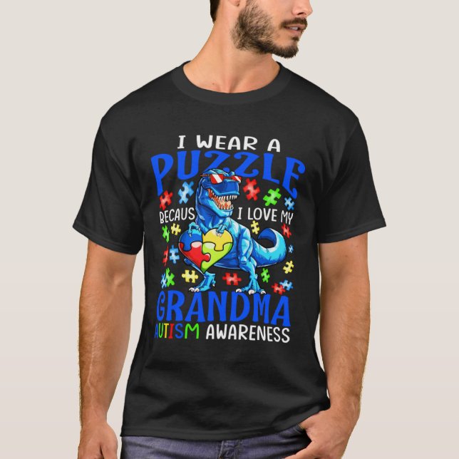 I Wear Puzzle Love My Grandma Autism Awareness Din T-Shirt (Front)